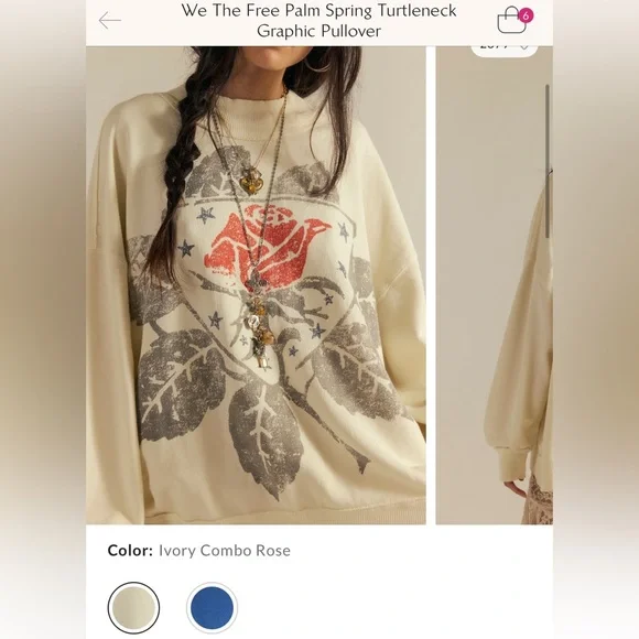 NWT Free People We The Free Palm Spring Turtleneck Graphic Pullover ivory - S, M - Picture 6 of 10